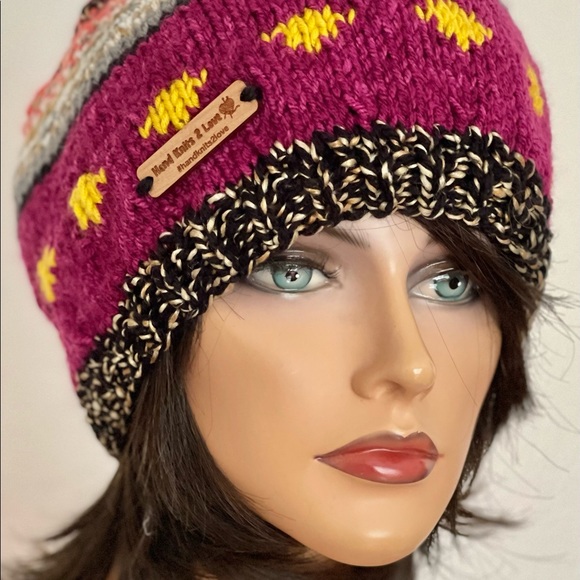 Hand Knits 2 Love Beajue Gat Cap Slouch Fair-isle Long Tassel Beads Designer Hip main image 6